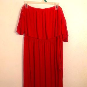 Red off the shoulder maxi dress, with Pockets
